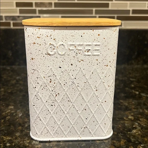 White Gold specales Kitchen Canister with Bamboo Lid - Tea Coffee Sugar - Picture 8 of 14